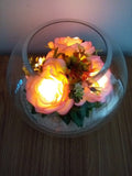 Pink Rose LED Flowers in Round Glass Vase - R-19V