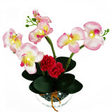 Pink Orchid LED Flower in Round Mosaic Mirror Vase - O-013PK